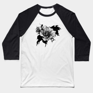 Blackout, Detail ink marker black and white flower illustration Baseball T-Shirt